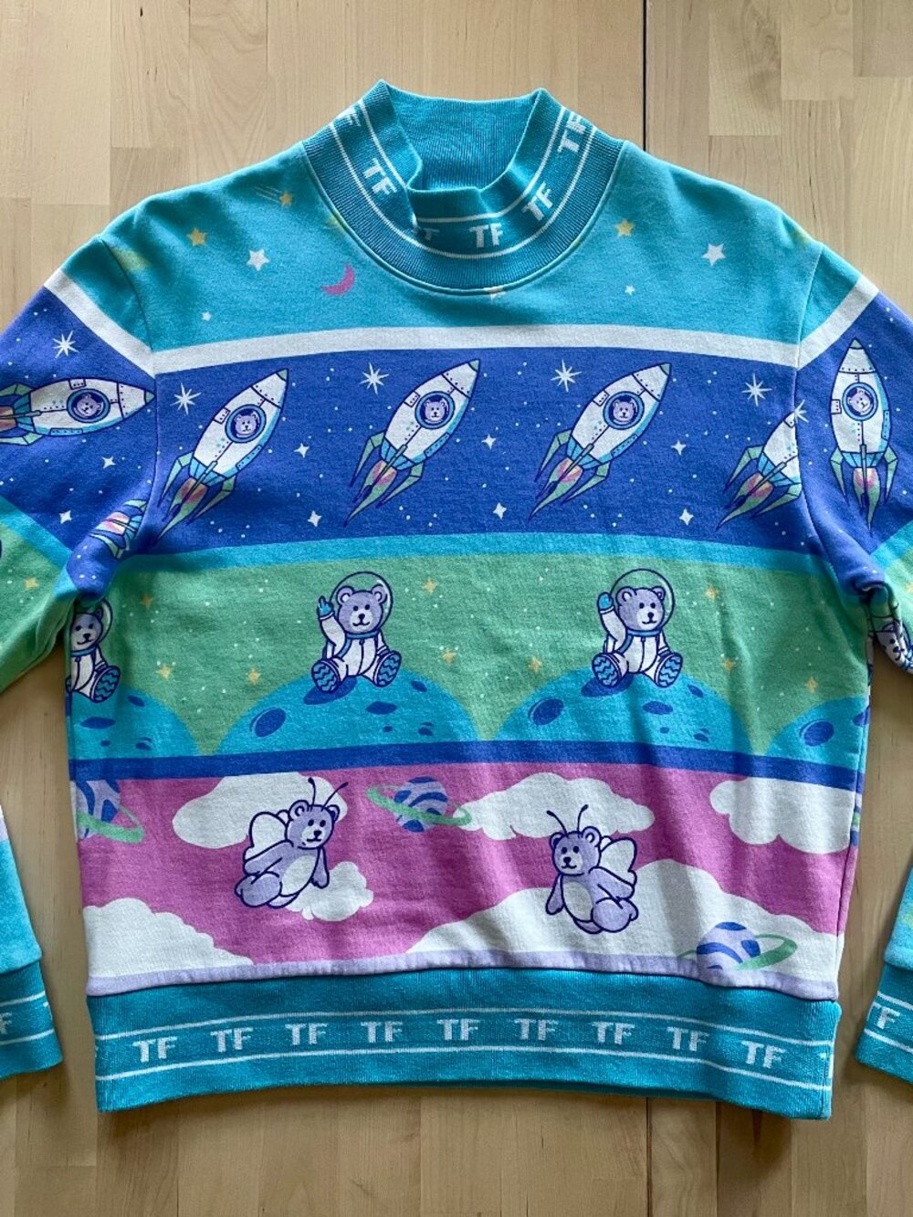 Teddy Fresh Women's Bears in Space Rocket Ship Middle Finger Sweater size XS